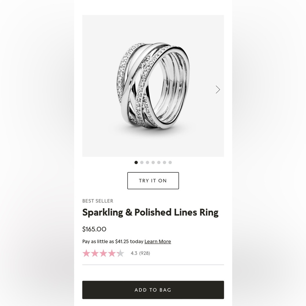 Pandora Sparkling & Polished Lines Ring sz 8.5